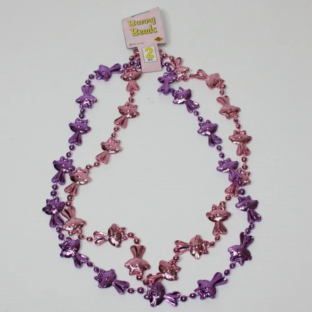 Beistle Creation Easter Bunny Beads Necklace Package of 2 Pink & Purple NEW